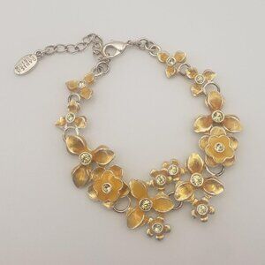 Vintage Pilgrim Silver Floral Bracelet with Yellow Enamel and Rhinestones Danish